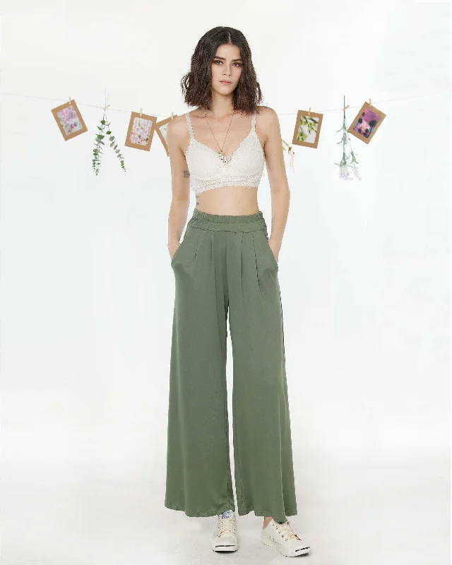 High Waisted Knit Wide Leg Pants - LT.Olive